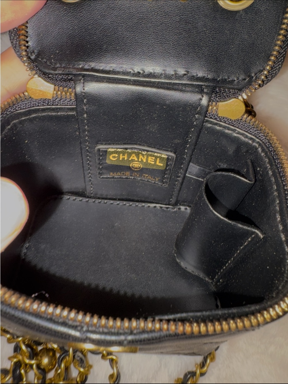 Black Quilted Mini Vanity Crossbody with Gold Hardware - Picture 5 of 6